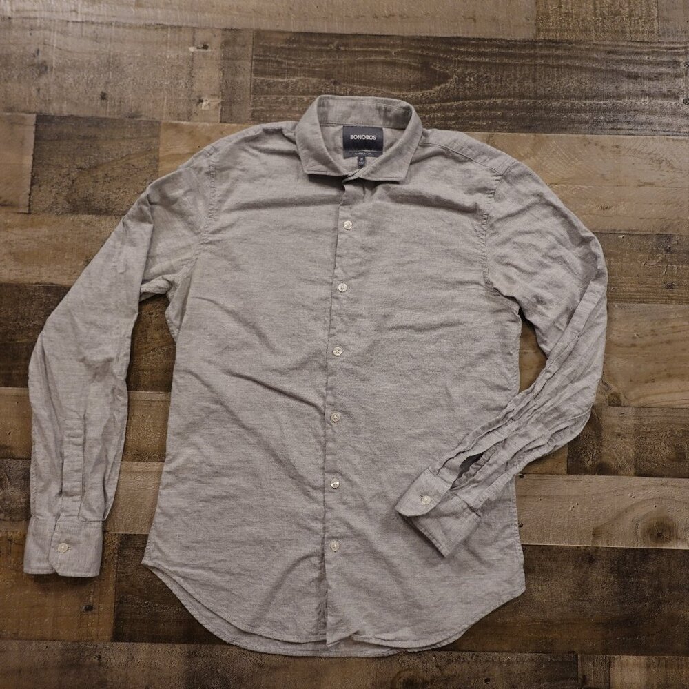 Bonobos Men’s Tailored Slim Fit Button Down Shirt Medium Gray 100% Cotton